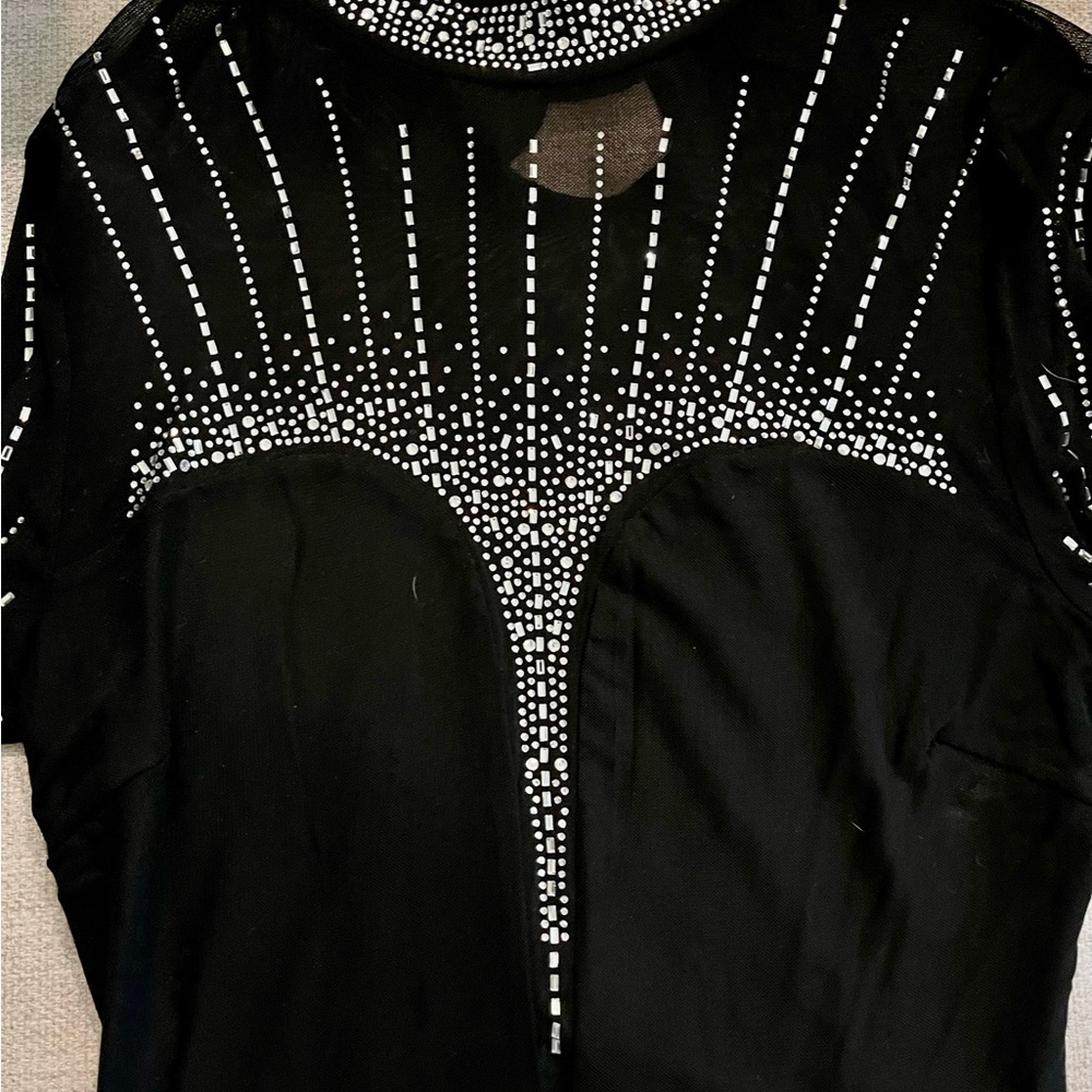 Black Sheer Rhinestone Embellished Top/Bodysuit - Picture 4 of 5